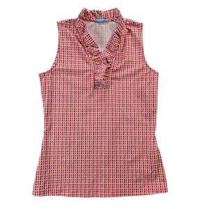 J. McLaughlin Catalina Cloth Durham Sleeveless Ruffle Neck Top Pink Geometric XS